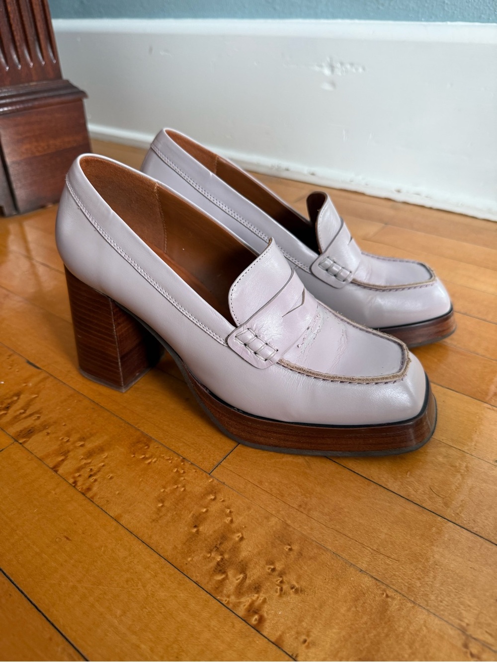 ALOHAS Lavender Block Heel Penny Loafers
